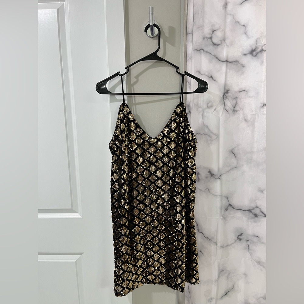 Black and Gold Sequin Shift Dress
